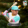 Ornement en acrylique personnalisé avec photo – Cadeau de Noël ou d’anniversaire pour les amateurs de sport – Le frappeur de home run des fêtes