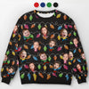 Sweatshirt moche de Noël personnalisé avec photo – « Célébrez la saison avec rires et amour » – Sweatshirt familial – Pull en laine unisexe – Cadeau de Noël pour les membres de la famille