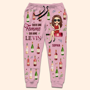 Pantalon De Survêtement Unisexe Personnalisé – Cadeaux D’Anniversaire Personnalisés Pour Meilleures Amies, Sœurs, BFF, Famille, Vous-Même – Juste Une Fille Qui Aime Le Vin