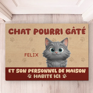 Tapis Décoratif Personnalisé Pour La Maison – Cadeaux D’Anniversaire Personnalisés Pour Les Amoureux Des Chats, Mamans Et Papas De Chats – Chats pourris gâtés et leur personnel de maison habitent ici