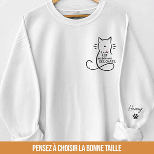 Sweat Unisexe Et Sweat À Capuche Personnalisés Avec Motif Sur La Manche – Cadeaux De Noël Et D’Anniversaire Personnalisés Pour Amoureux Des Chats, Parents De Chats – Chez Moi, Ça Sent Les Poils De Chat