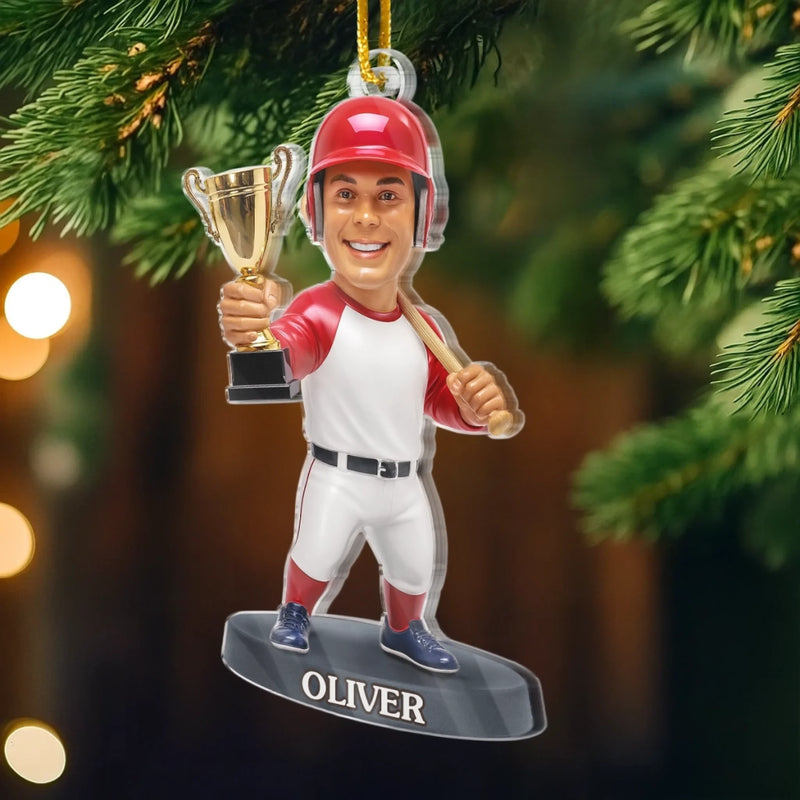 Ornement en acrylique personnalisé avec photo – Cadeau de Noël ou d’anniversaire pour les amateurs de sport – Décorez la salle avec des balles de baseball