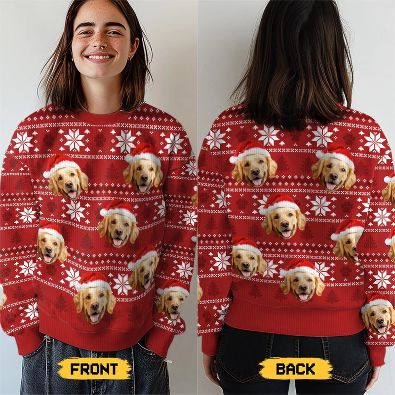 Sweatshirt moche de Noël personnalisé avec photo – « Que votre Noël soit poilu et lumineux » – Pull en laine unisexe – Cadeau de Noël pour propriétaires et amoureux des animaux