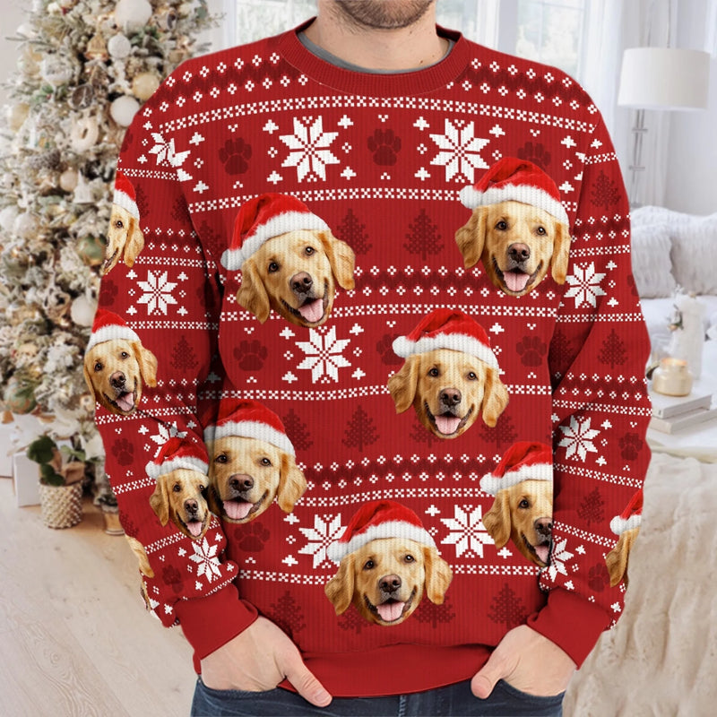 Sweatshirt moche de Noël personnalisé avec photo – « Que votre Noël soit poilu et lumineux » – Pull en laine unisexe – Cadeau de Noël pour propriétaires et amoureux des animaux