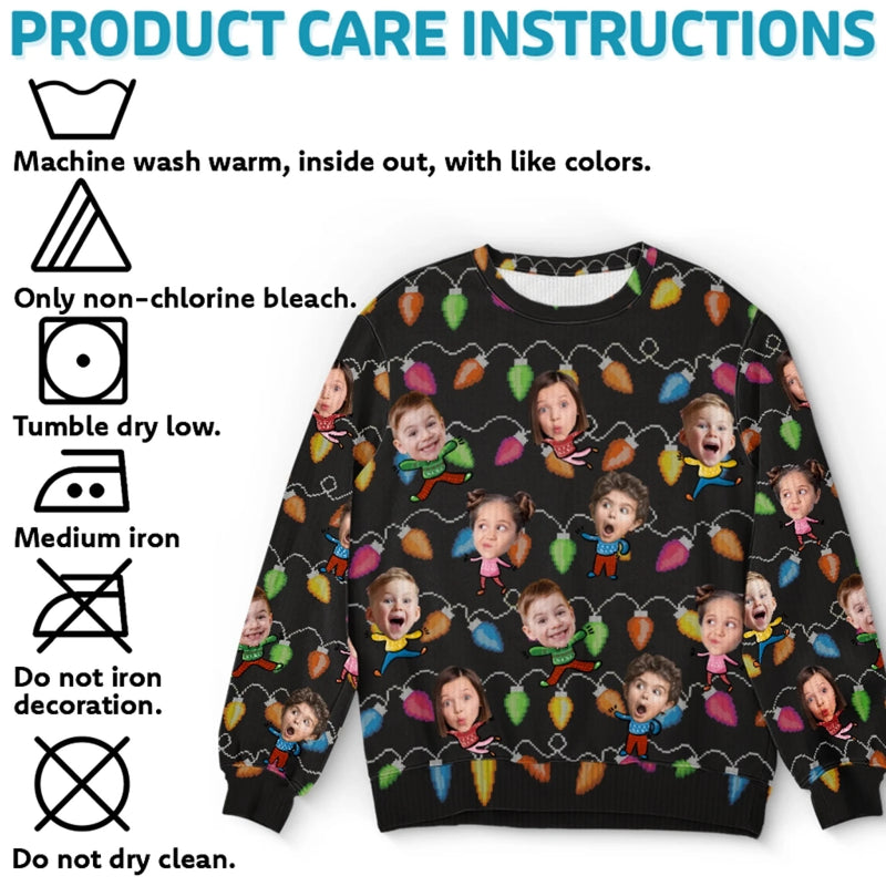 Sweatshirt moche de Noël personnalisé avec photo – « Célébrez la saison avec rires et amour » – Sweatshirt familial – Pull en laine unisexe – Cadeau de Noël pour les membres de la famille