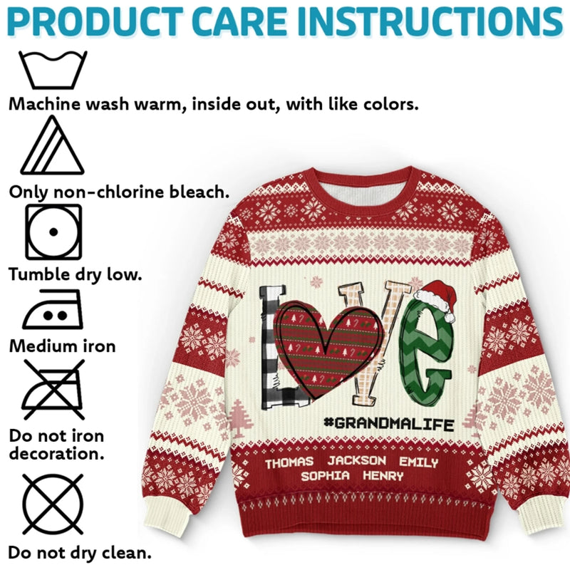 Les pulls chauds et l’amour de grand-mère font le duo parfait – Sweatshirt moche de Noël personnalisé pour la famille – Pull en laine unisexe – Cadeau de Noël pour mamie
