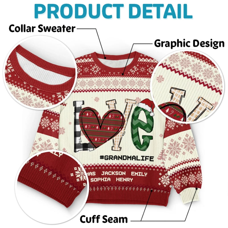 Les pulls chauds et l’amour de grand-mère font le duo parfait – Sweatshirt moche de Noël personnalisé pour la famille – Pull en laine unisexe – Cadeau de Noël pour mamie