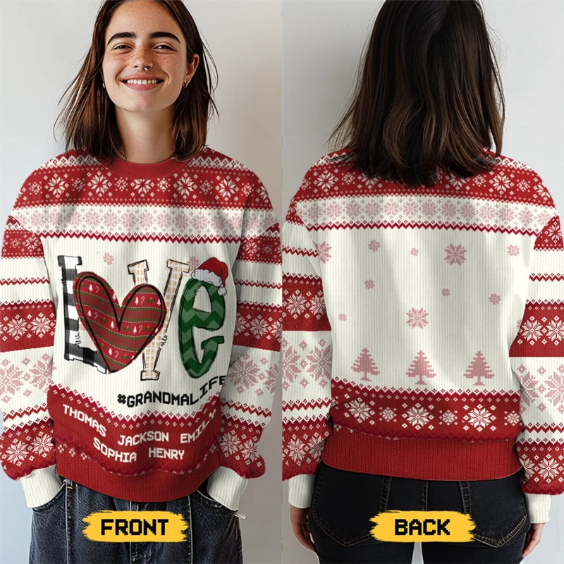 Les pulls chauds et l’amour de grand-mère font le duo parfait – Sweatshirt moche de Noël personnalisé pour la famille – Pull en laine unisexe – Cadeau de Noël pour mamie