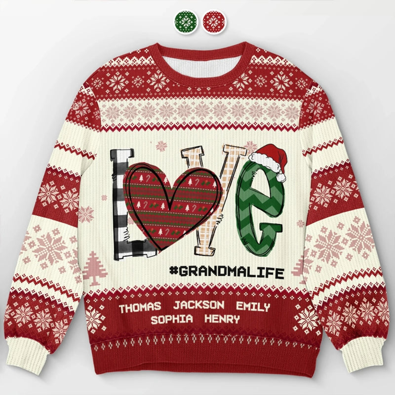 Les pulls chauds et l’amour de grand-mère font le duo parfait – Sweatshirt moche de Noël personnalisé pour la famille – Pull en laine unisexe – Cadeau de Noël pour mamie