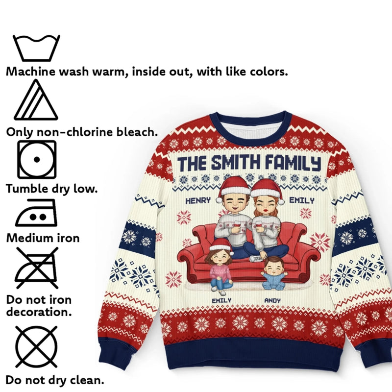 La maison, c’est là où la famille et les animaux apportent de la joie – Sweatshirt moche de Noël personnalisé pour la famille – Pull en laine unisexe – Cadeau de Noël pour les membres de la famille, propriétaires et amoureux des animaux
