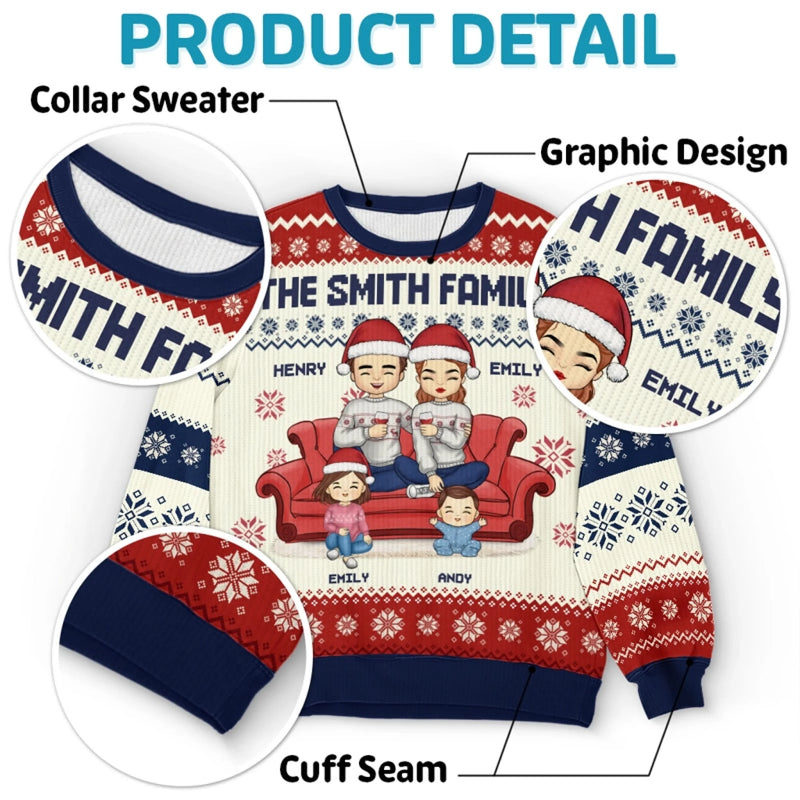 La maison, c’est là où la famille et les animaux apportent de la joie – Sweatshirt moche de Noël personnalisé pour la famille – Pull en laine unisexe – Cadeau de Noël pour les membres de la famille, propriétaires et amoureux des animaux