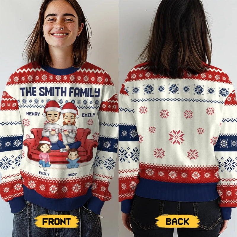 La maison, c’est là où la famille et les animaux apportent de la joie – Sweatshirt moche de Noël personnalisé pour la famille – Pull en laine unisexe – Cadeau de Noël pour les membres de la famille, propriétaires et amoureux des animaux