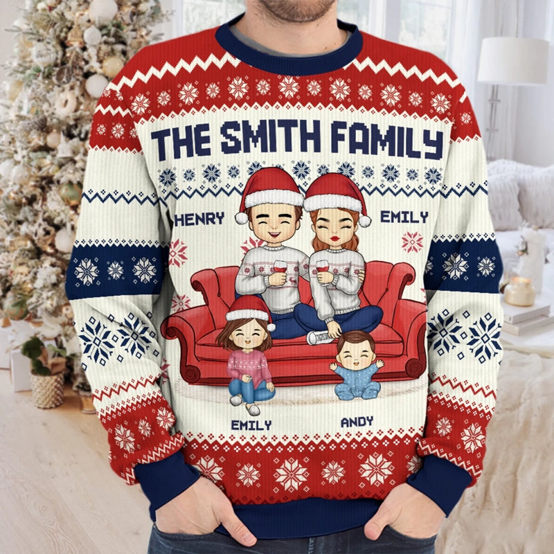 La maison, c’est là où la famille et les animaux apportent de la joie – Sweatshirt moche de Noël personnalisé pour la famille – Pull en laine unisexe – Cadeau de Noël pour les membres de la famille, propriétaires et amoureux des animaux