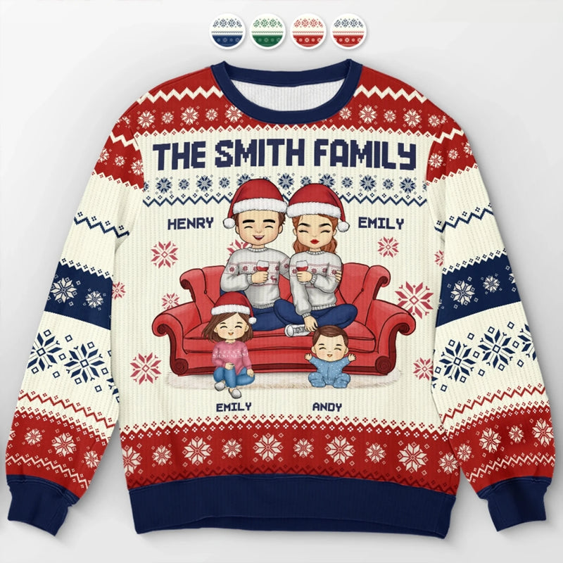 La maison, c’est là où la famille et les animaux apportent de la joie – Sweatshirt moche de Noël personnalisé pour la famille – Pull en laine unisexe – Cadeau de Noël pour les membres de la famille, propriétaires et amoureux des animaux