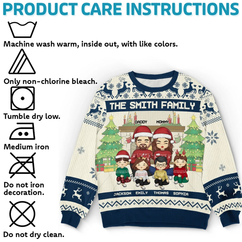 De maison en maison – Sweatshirt moche de Noël personnalisé pour la famille – Pull en laine unisexe – Cadeau de Noël pour les membres de la famille