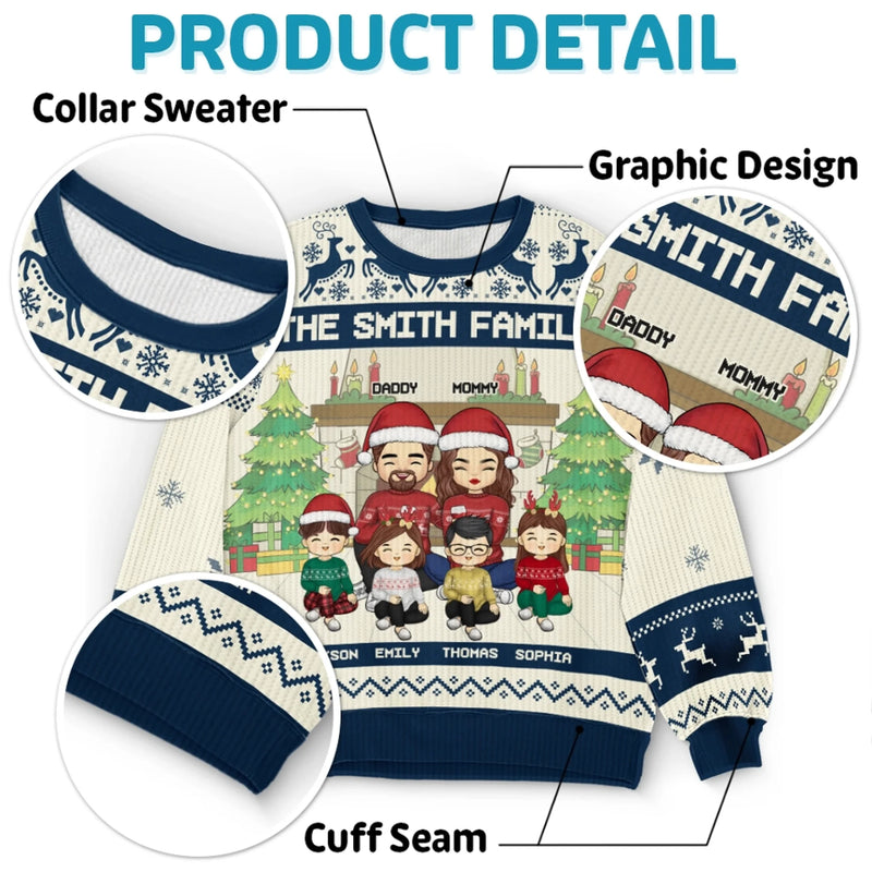 De maison en maison – Sweatshirt moche de Noël personnalisé pour la famille – Pull en laine unisexe – Cadeau de Noël pour les membres de la famille