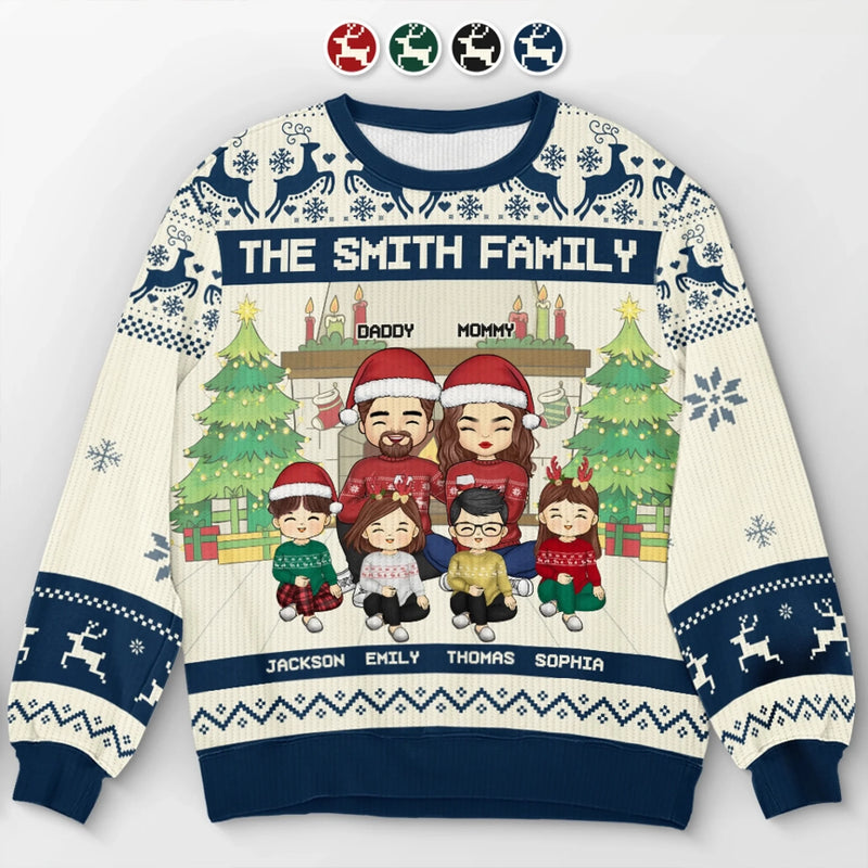 De maison en maison – Sweatshirt moche de Noël personnalisé pour la famille – Pull en laine unisexe – Cadeau de Noël pour les membres de la famille