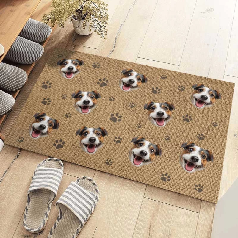 Paillasson décoratif personnalisé avec photo – « Petites pattes, grands rêves » – Décoration maison pour amoureux des chiens et chats – Cadeau de pendaison de crémaillère pour propriétaires et passionnés d’animaux
