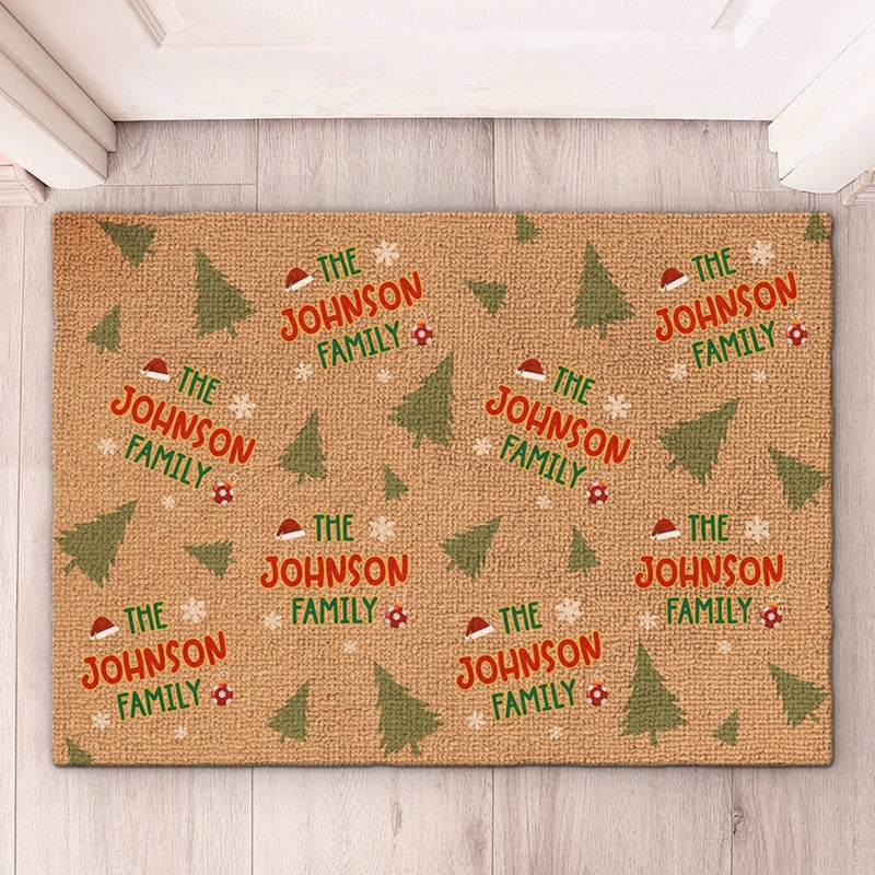 La famille rend la saison lumineuse – Paillasson décoratif personnalisé pour la famille – Cadeau de Noël pour les membres de la famille