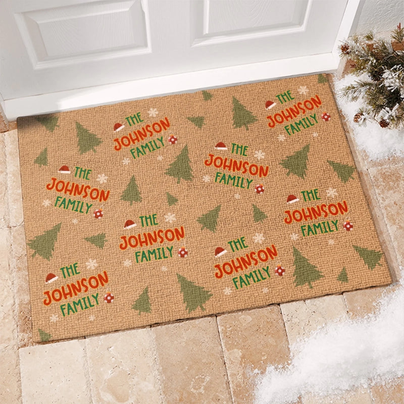 La famille rend la saison lumineuse – Paillasson décoratif personnalisé pour la famille – Cadeau de Noël pour les membres de la famille