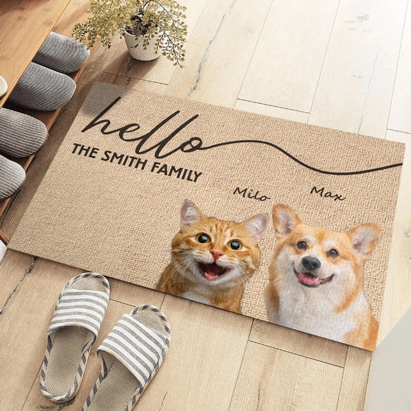 Paillasson décoratif personnalisé avec photo – « On sent déjà votre arrivée » – Décoration maison pour amoureux des chiens et chats – Cadeau de pendaison de crémaillère pour propriétaires et passionnés d’animaux