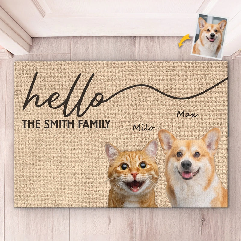 Paillasson décoratif personnalisé avec photo – « On sent déjà votre arrivée » – Décoration maison pour amoureux des chiens et chats – Cadeau de pendaison de crémaillère pour propriétaires et passionnés d’animaux