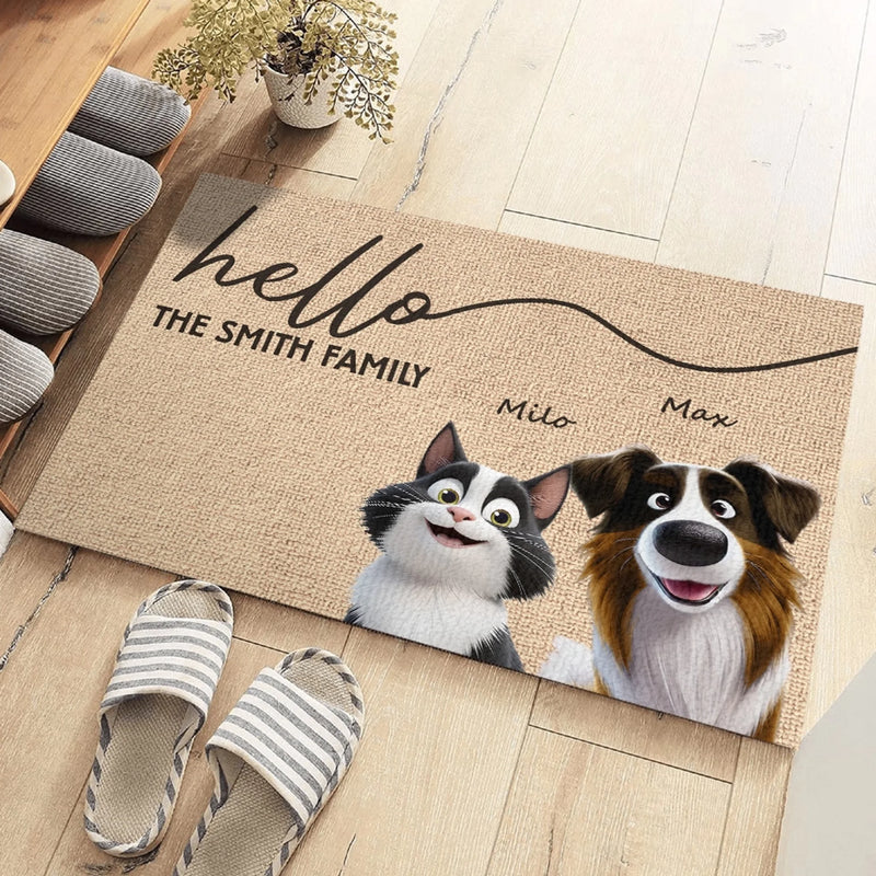 Notre doux foyer – Paillasson décoratif personnalisé chiens & chats – Décoration maison – Cadeau de pendaison de crémaillère pour propriétaires et amoureux des animaux