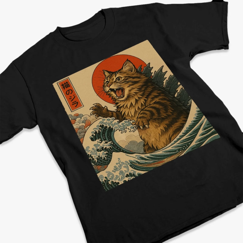 T-shirt unisexe, t-shirt premium et hoodie personnalisés avec photo – Cadeaux d’anniversaire pour amoureux des chiens et des chats, papas et mamans de chien, propriétaires de chats –  Meowzilla se lève