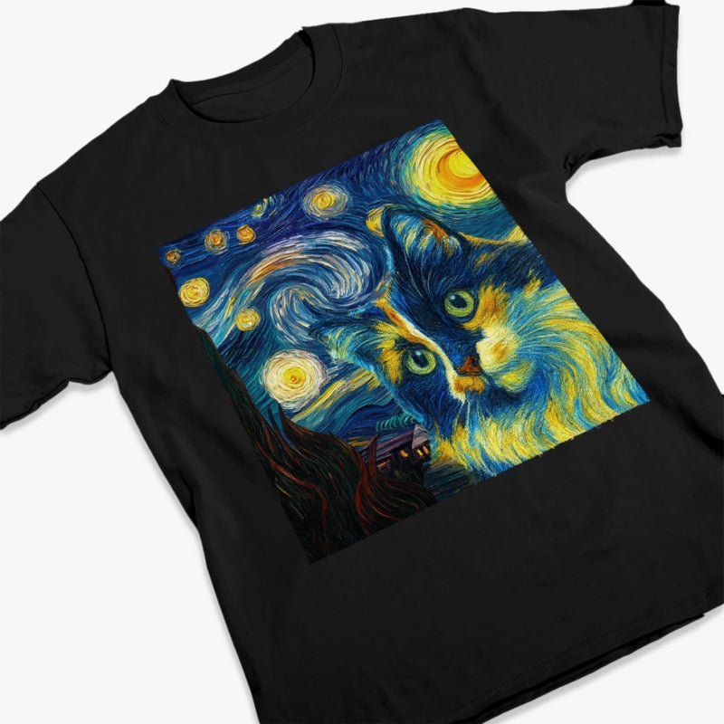T-shirt unisexe, t-shirt premium et hoodie personnalisés avec photo – Cadeaux d’anniversaire pour amoureux des chiens et des chats, papas et mamans de chien, propriétaires de chats –  Moustaches dans un tourbillon d’étoiles