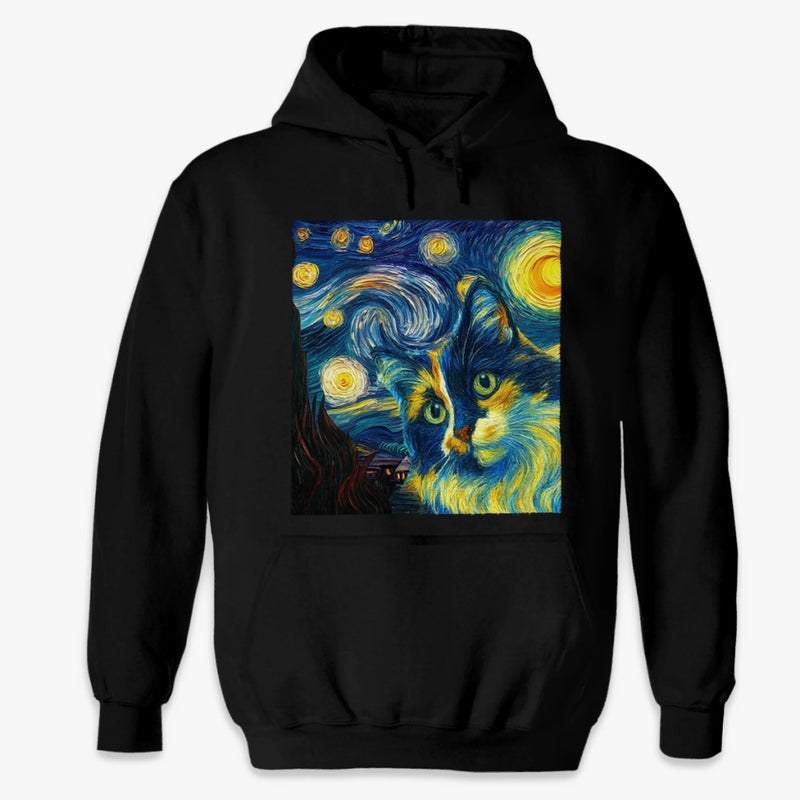 T-shirt unisexe, t-shirt premium et hoodie personnalisés avec photo – Cadeaux d’anniversaire pour amoureux des chiens et des chats, papas et mamans de chien, propriétaires de chats –  Moustaches dans un tourbillon d’étoiles