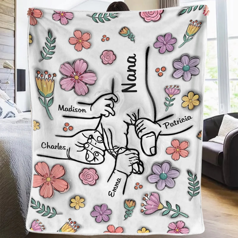 Des mains qui tiennent mamie avec amour – Couverture familiale personnalisée avec impression effet 3D – Fête des Mères, cadeau pour maman ou mamie