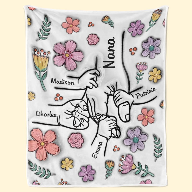 Des mains qui tiennent mamie avec amour – Couverture familiale personnalisée avec impression effet 3D – Fête des Mères, cadeau pour maman ou mamie