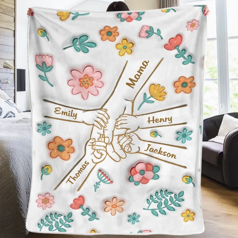 Des doigts liés par l’amour – Couverture familiale personnalisée avec impression effet 3D – Fête des Mères, cadeau pour maman ou mamie