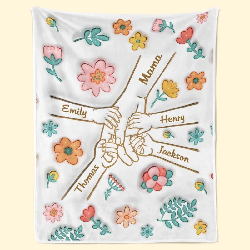 Des doigts liés par l’amour – Couverture familiale personnalisée avec impression effet 3D – Fête des Mères, cadeau pour maman ou mamie
