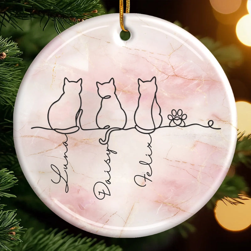 Ornement en céramique personnalisé – Cadeaux de Noël commémoratifs et de sympathie pour chats – Famille féline pour toujours