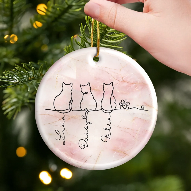 Ornement en céramique personnalisé – Cadeaux de Noël commémoratifs et de sympathie pour chats – Famille féline pour toujours