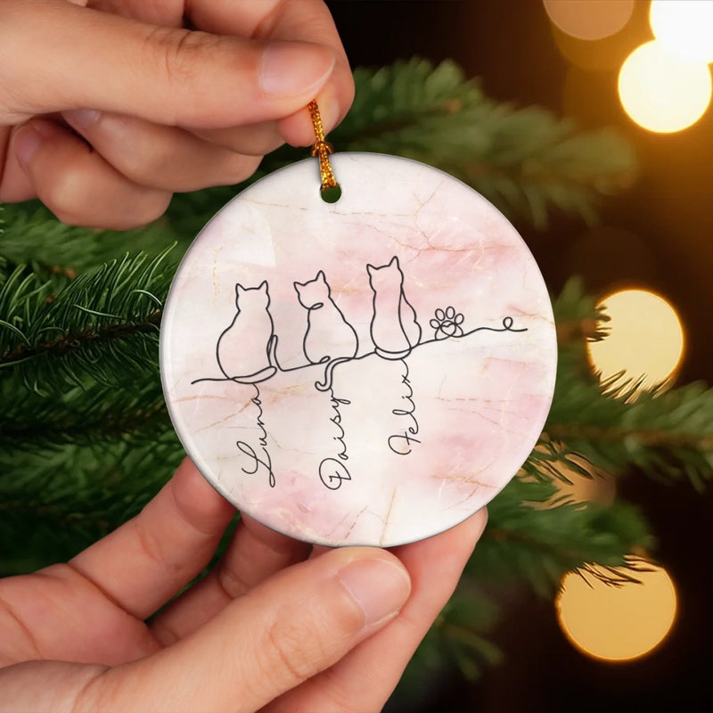 Ornement en céramique personnalisé – Cadeaux de Noël commémoratifs et de sympathie pour chats – Famille féline pour toujours