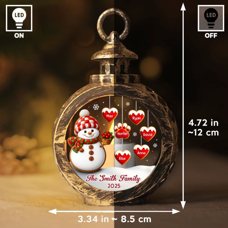 Ornement lanterne bonhomme de neige personnalisé – Cadeaux de Noël ou d’anniversaire pour maman, papa, frère, sœur, enfants – Les cœurs de la famille battent à l’unisson