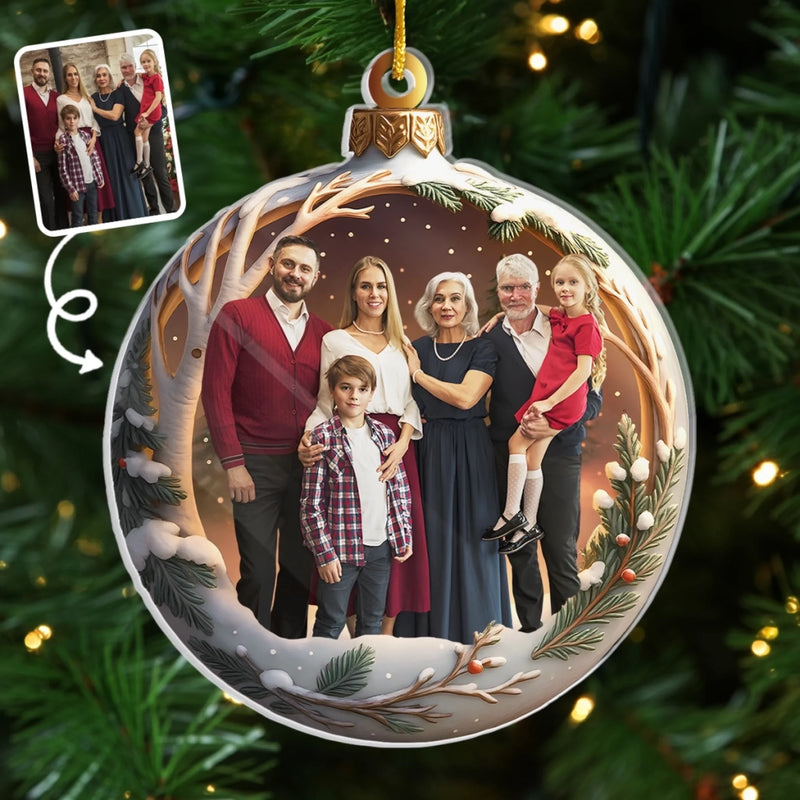 Ornement photo en acrylique personnalisé – Cadeaux de Noël ou d’anniversaire pour maman, papa, frère, sœur, enfants – La famille rend Noël magique