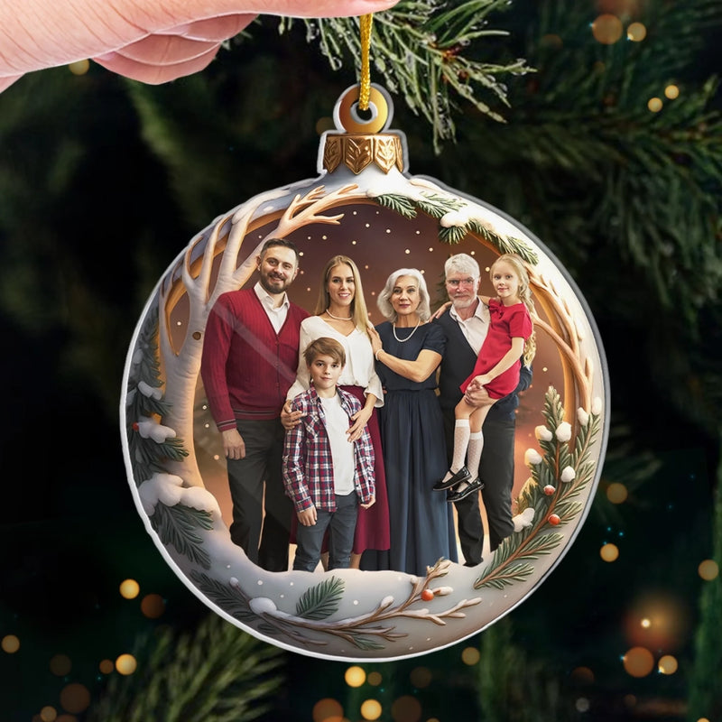 Ornement photo en acrylique personnalisé – Cadeaux de Noël ou d’anniversaire pour maman, papa, frère, sœur, enfants – La famille rend Noël magique