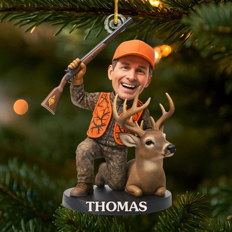 Ornement photo en acrylique personnalisé – Cadeaux de Noël ou d’anniversaire pour les chasseurs – Quand l’équipement de chasse rencontre la magie des fêtes