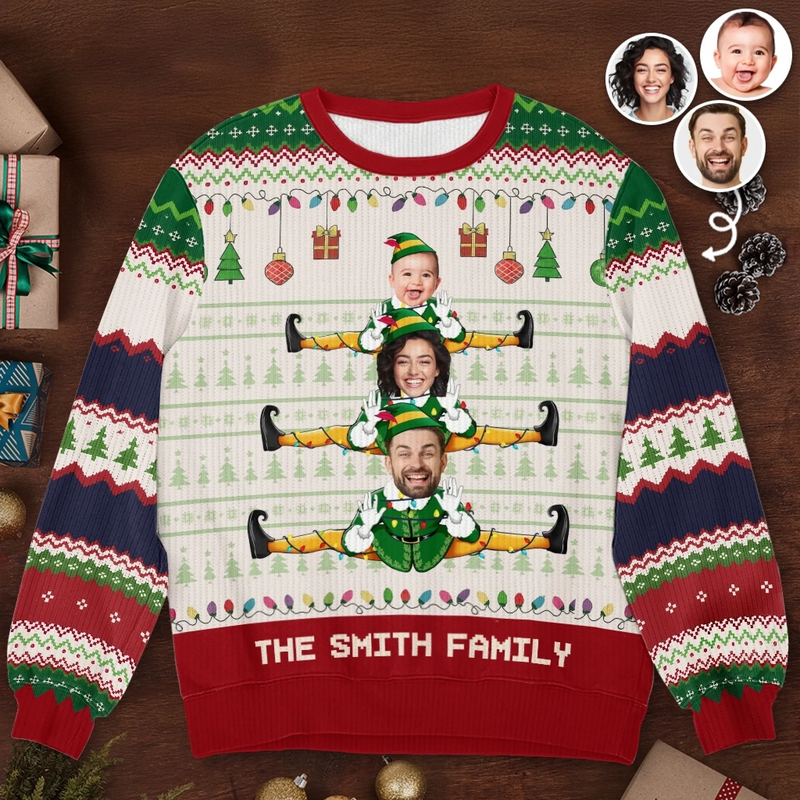 Sweatshirt moche unisexe personnalisé avec photo – Cadeaux de Noël ou d’anniversaire pour maman, papa, enfants – Glissez vers les fêtes avec style
