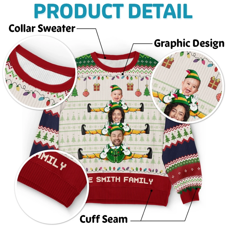 Sweatshirt moche unisexe personnalisé avec photo – Cadeaux de Noël ou d’anniversaire pour maman, papa, enfants – Glissez vers les fêtes avec style