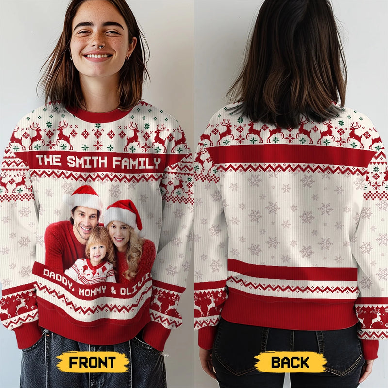 Sweatshirt moche unisexe personnalisé avec photo – Cadeaux de Noël ou d’anniversaire pour maman, papa, enfants – Porter les personnes que vous aimez le plus