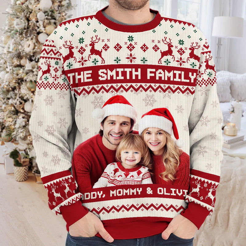 Sweatshirt moche unisexe personnalisé avec photo – Cadeaux de Noël ou d’anniversaire pour maman, papa, enfants – Porter les personnes que vous aimez le plus