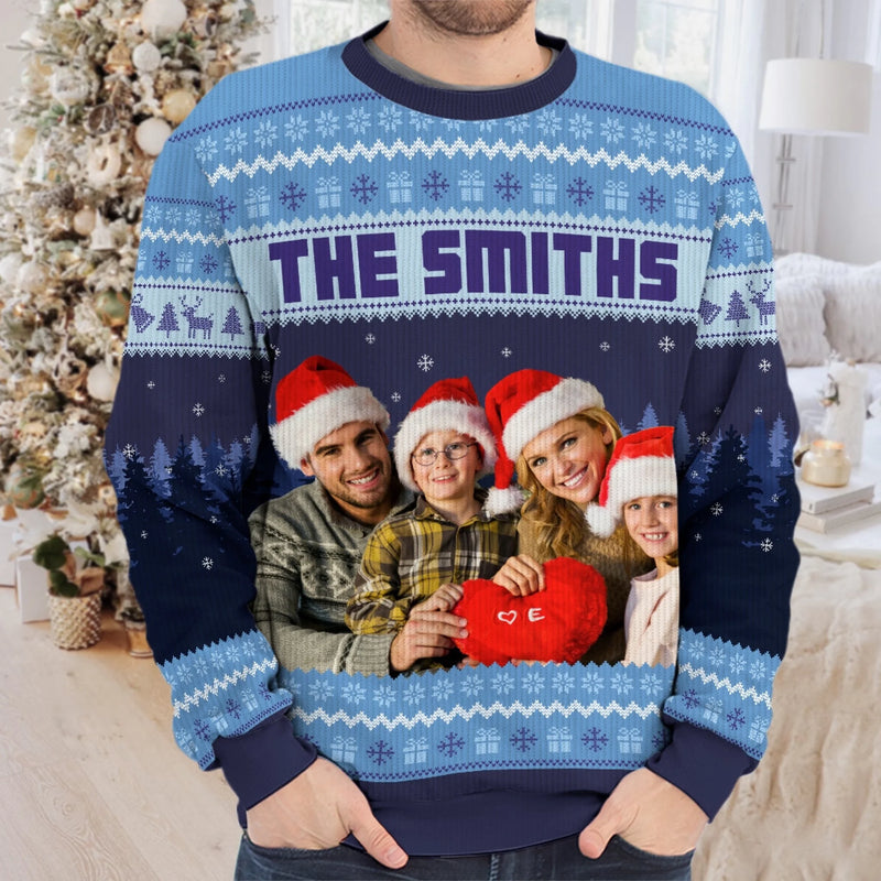 Sweatshirt moche unisexe personnalisé avec photo – Cadeaux de Noël ou d’anniversaire pour maman, papa, enfants – Plaisir en famille, fête réussie