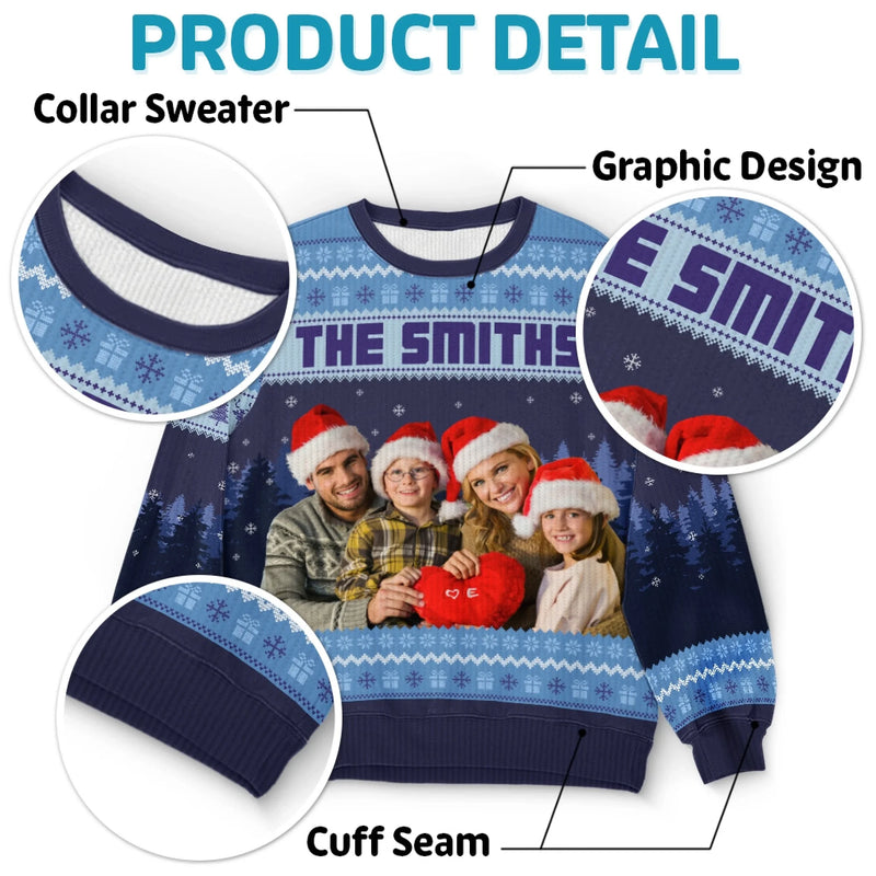 Sweatshirt moche unisexe personnalisé avec photo – Cadeaux de Noël ou d’anniversaire pour maman, papa, enfants – Plaisir en famille, fête réussie