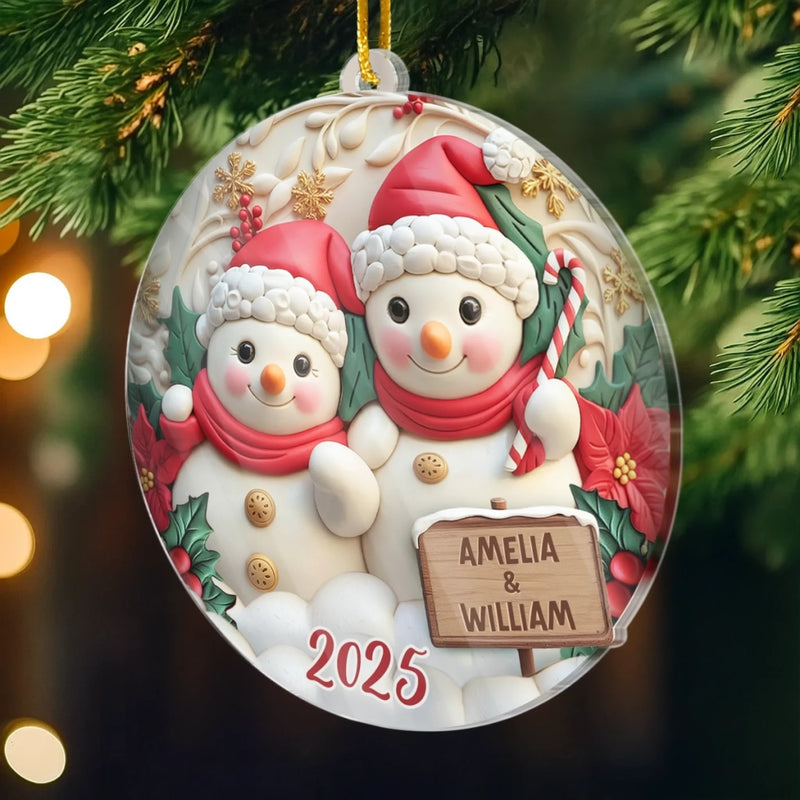 Ornement bonhomme de neige en acrylique personnalisé – Cadeaux d’anniversaire, de Noël ou de mariage pour mari et femme, lui et elle – Couple de neige, amour de neige