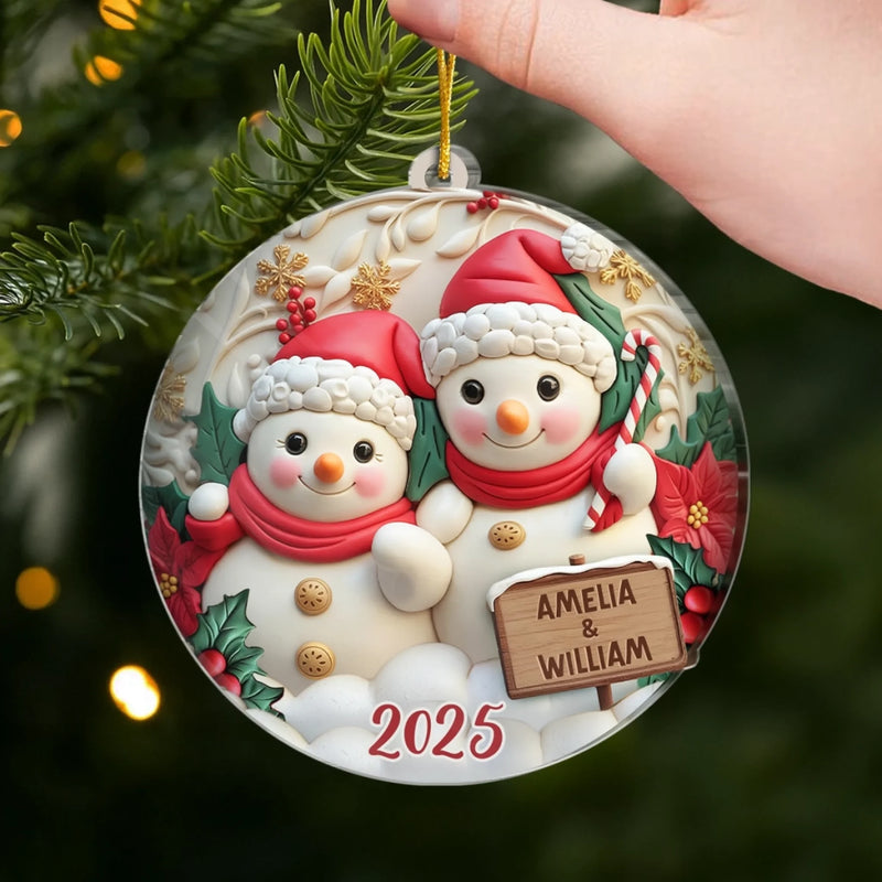 Ornement bonhomme de neige en acrylique personnalisé – Cadeaux d’anniversaire, de Noël ou de mariage pour mari et femme, lui et elle – Couple de neige, amour de neige