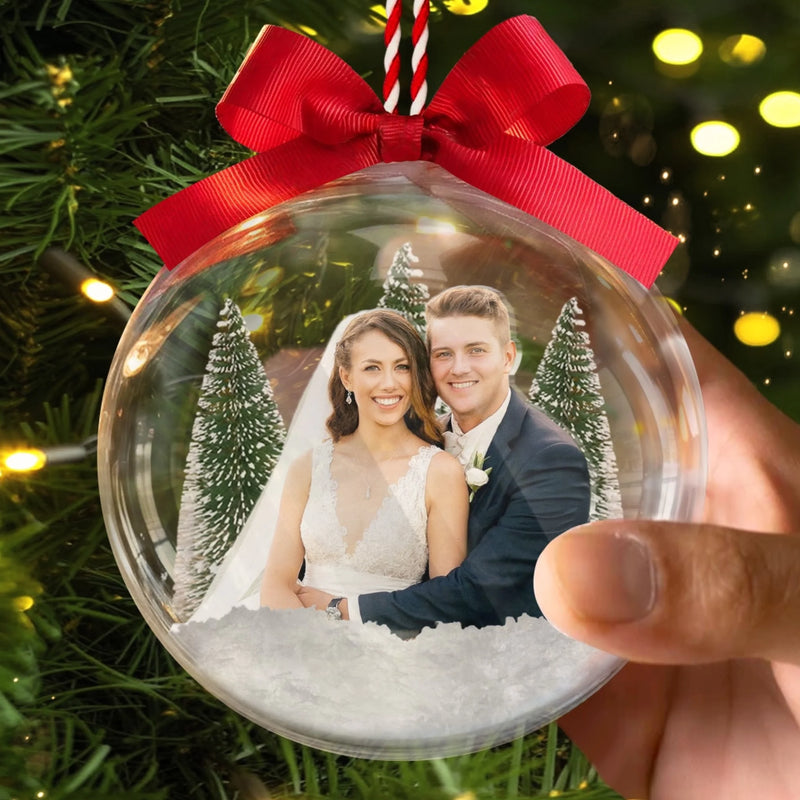Boule de Noël en acrylique 3D personnalisée avec photo – Cadeaux d’anniversaire, de Noël et de mariage pour mari et femme, lui et elle – Rêves de mariage dans une boule à neige
